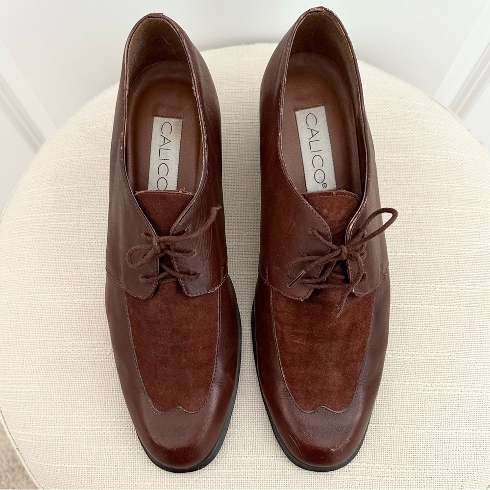 Vintage Brown Suede Leather Heeled Loafer Shoes- Preppy Collegiate Fall Office